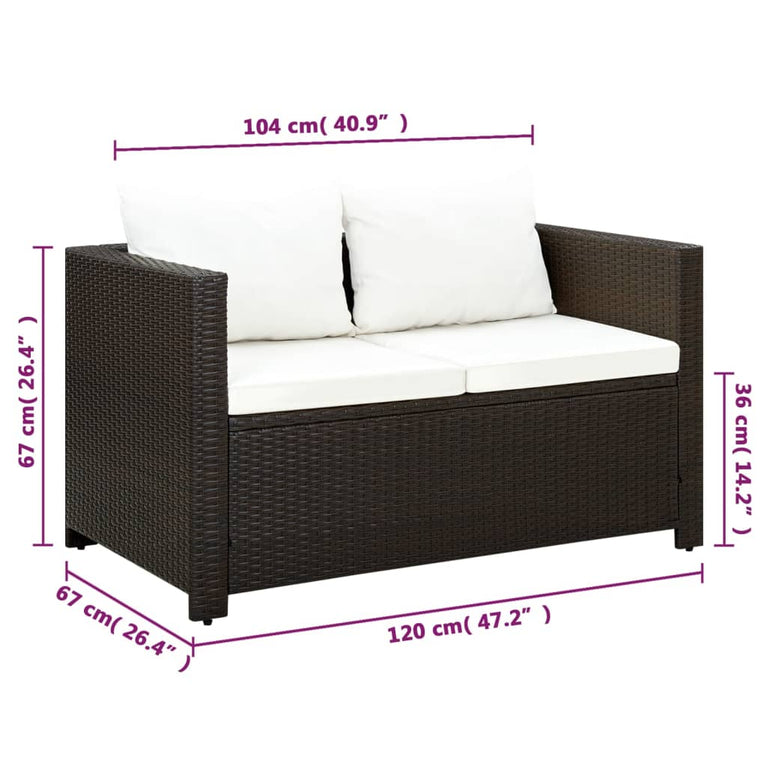 3-delige Bistroset met kussens poly rattan bruin MeubelReus