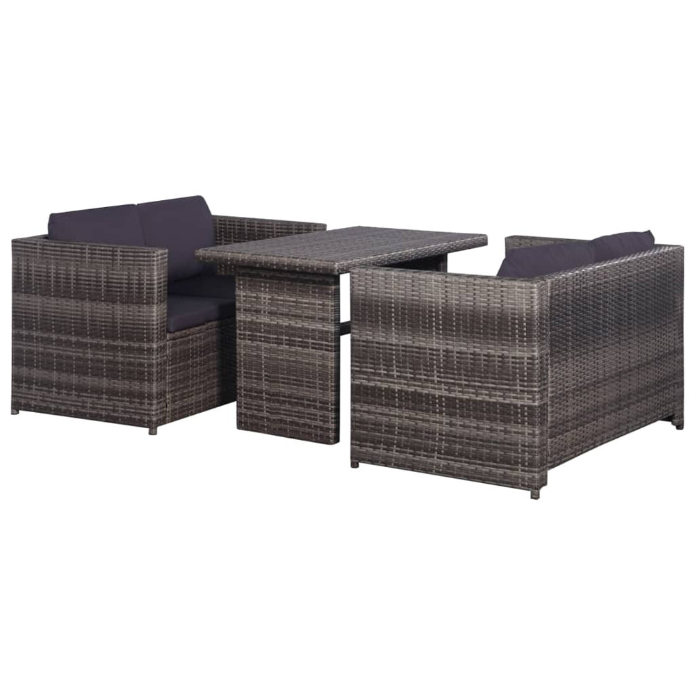3-delige Bistroset met kussens poly rattan grijs MeubelReus