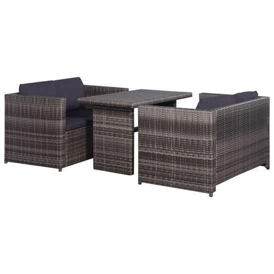 3-delige Bistroset met kussens poly rattan grijs MeubelReus
