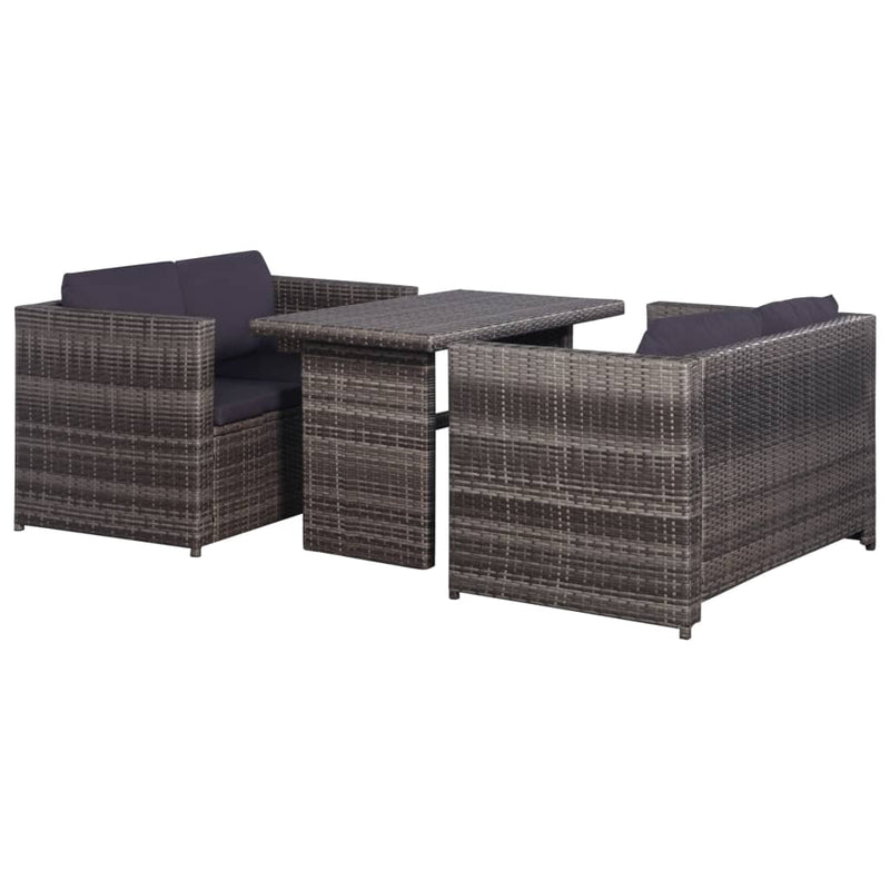 3-delige Bistroset met kussens poly rattan grijs MeubelReus
