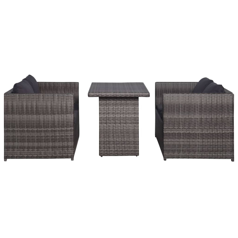 3-delige Bistroset met kussens poly rattan grijs MeubelReus