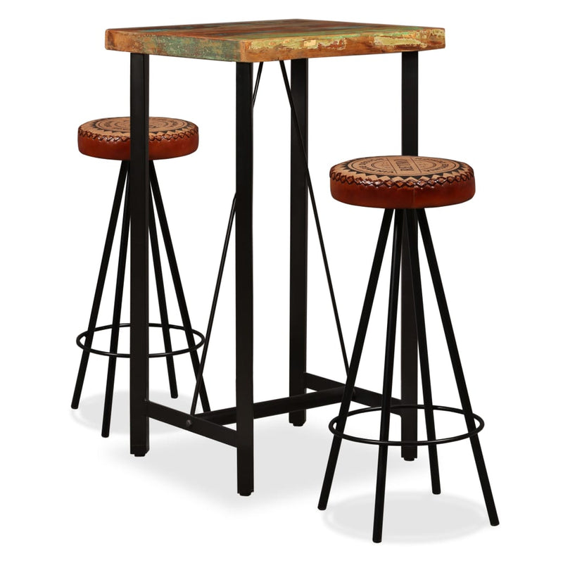 Barset massief gerecycled hout, echt leer en canvas 3-delig MeubelReus