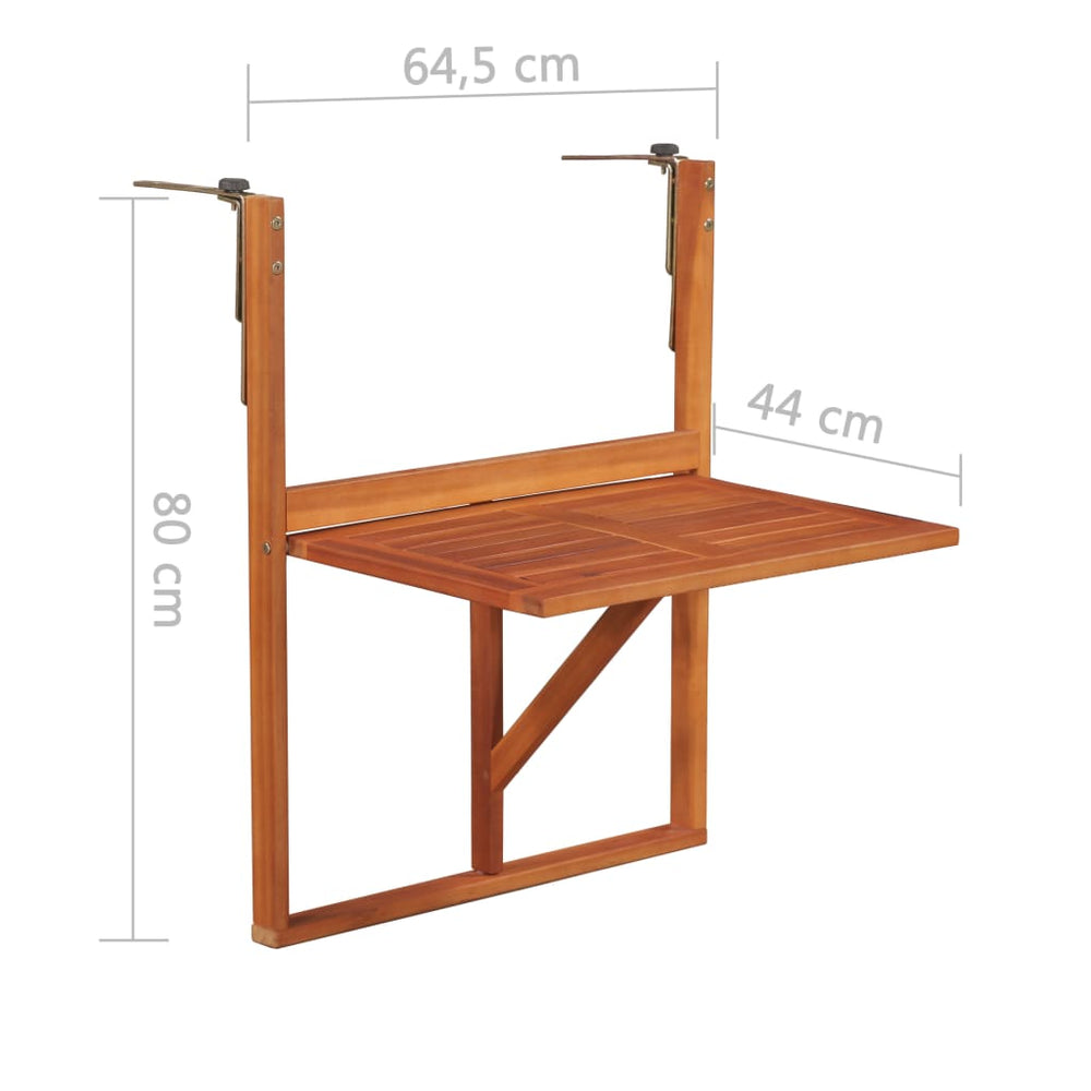 Balkontafel hangend 64,5x44x80 cm massief acaciahout MeubelReus
