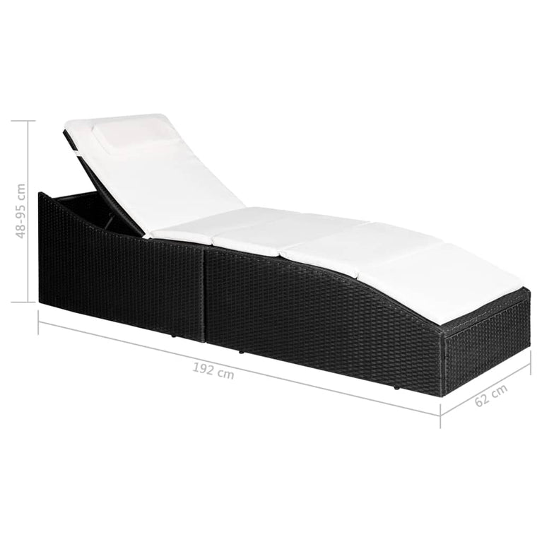 Ligbed met kussen poly rattan zwart MeubelReus