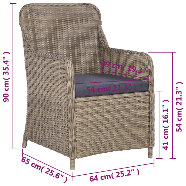 3-delige Bistroset met kussens poly rattan bruin MeubelReus