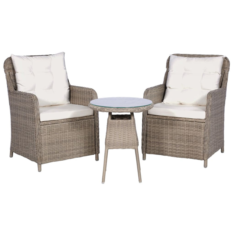 3-delige Bistroset met kussens poly rattan bruin MeubelReus
