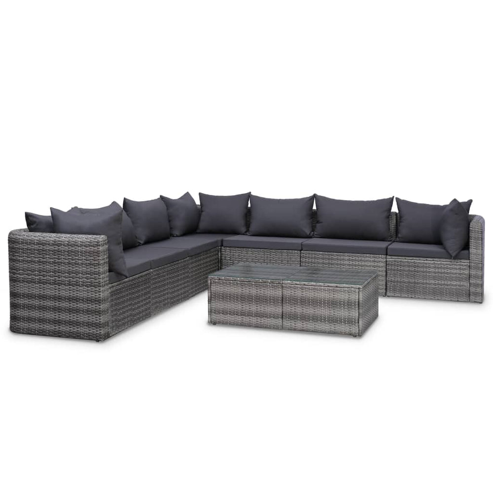 8-delige Loungeset met kussens poly rattan grijs MeubelReus