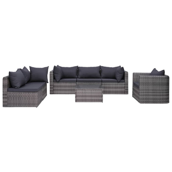 7-delige Loungeset met kussens poly rattan grijs MeubelReus