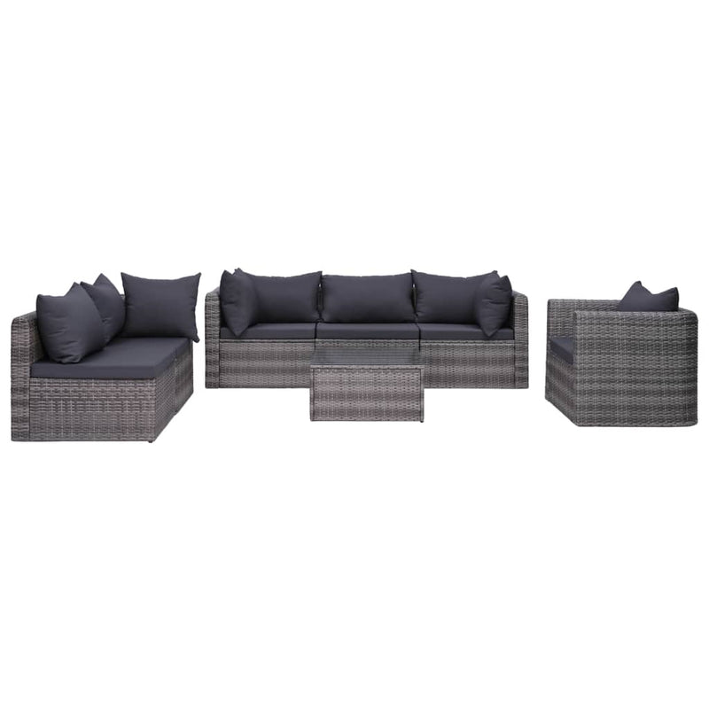 7-delige Loungeset met kussens poly rattan grijs MeubelReus
