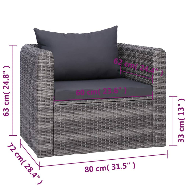 7-delige Loungeset met kussens poly rattan grijs MeubelReus