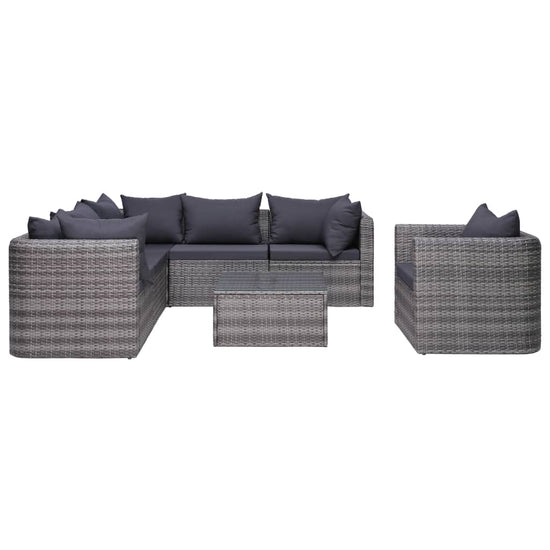 7-delige Loungeset met kussens poly rattan grijs MeubelReus
