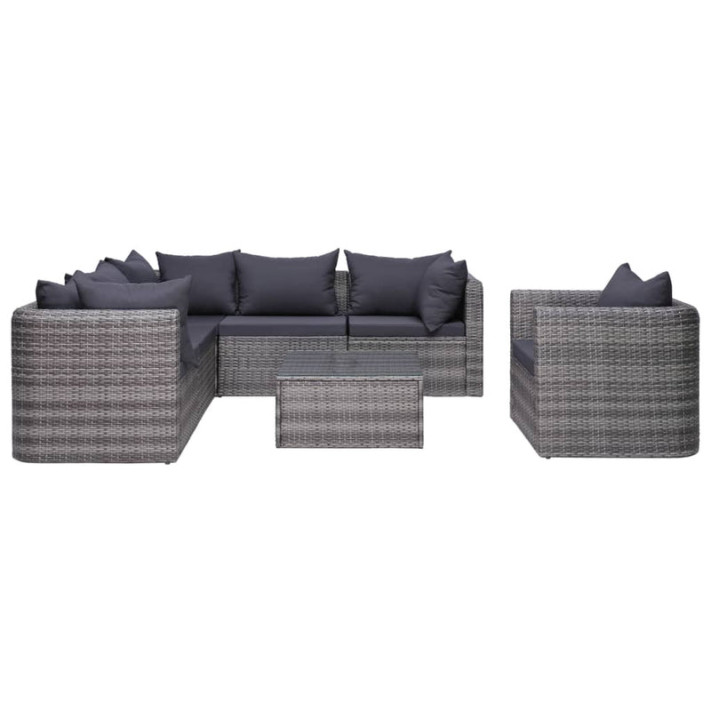 7-delige Loungeset met kussens poly rattan grijs MeubelReus