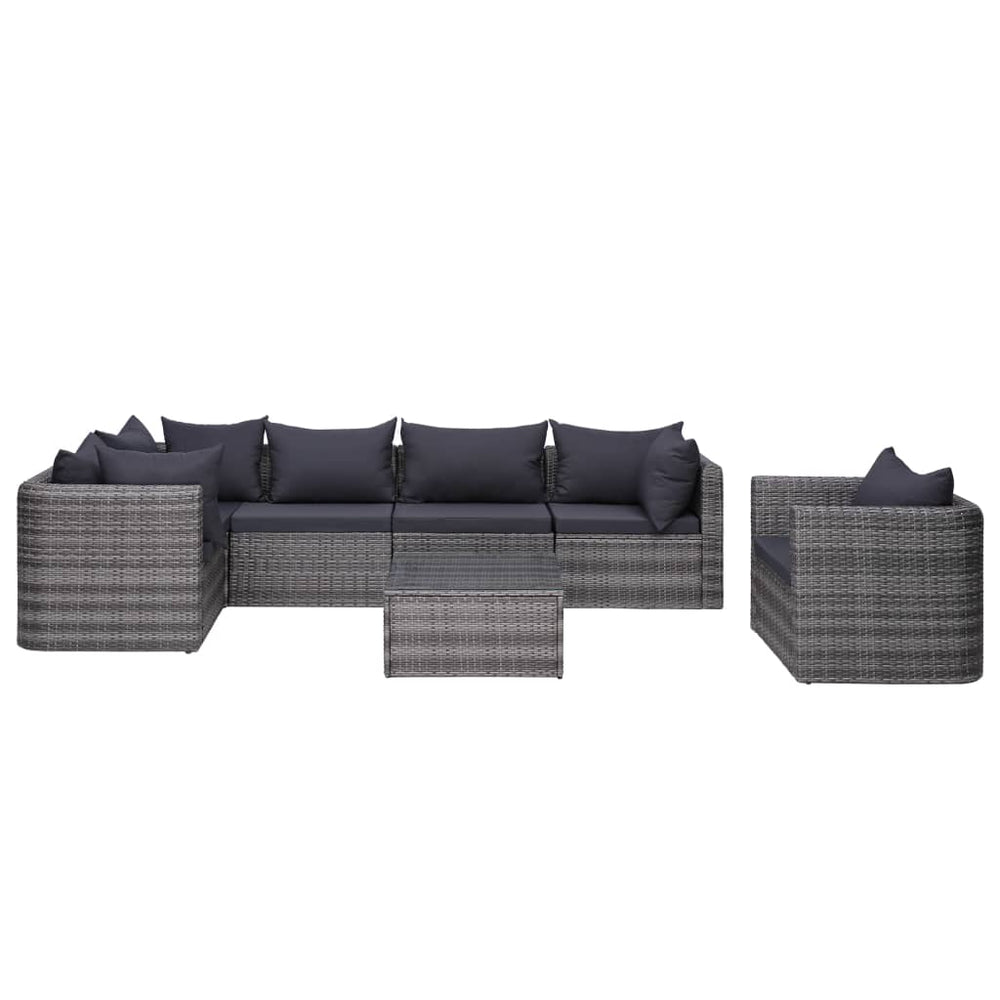7-delige Loungeset met kussens poly rattan grijs MeubelReus