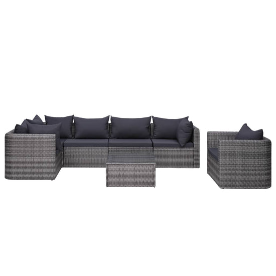 7-delige Loungeset met kussens poly rattan grijs MeubelReus