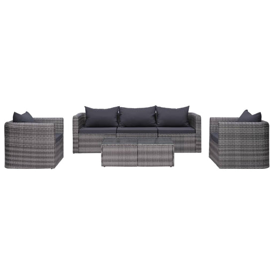 6-delige Loungeset met kussens poly rattan grijs MeubelReus