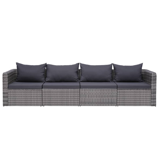 4-delige Loungeset met kussens poly rattan grijs MeubelReus