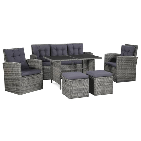 6-delige Loungeset met kussens poly rattan grijs MeubelReus