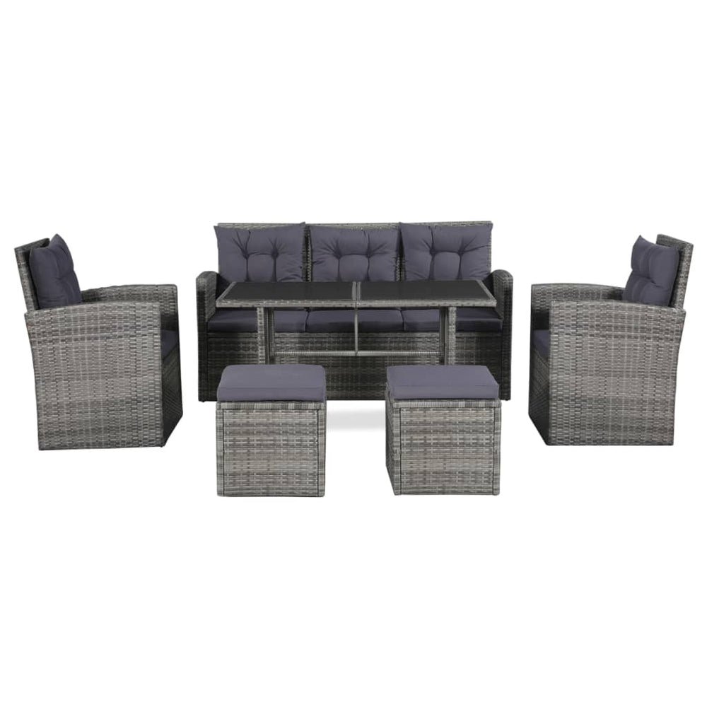 6-delige Loungeset met kussens poly rattan grijs MeubelReus