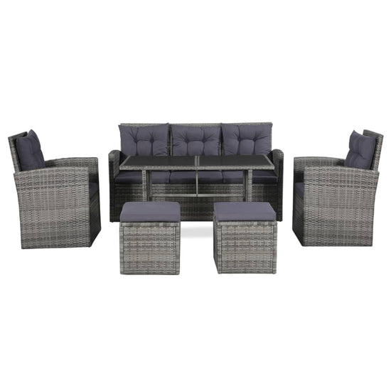 6-delige Loungeset met kussens poly rattan grijs MeubelReus