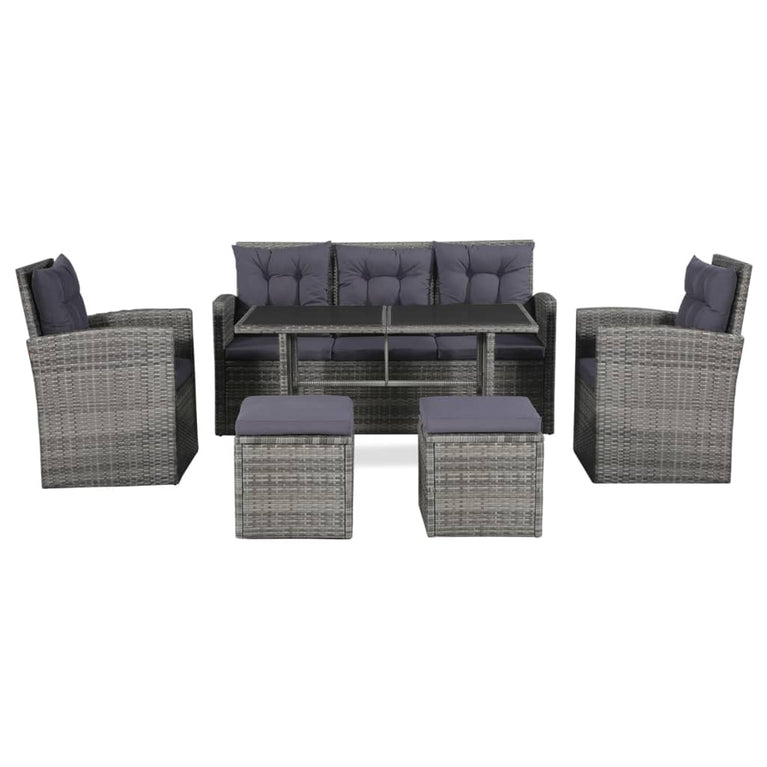 6-delige Loungeset met kussens poly rattan grijs MeubelReus