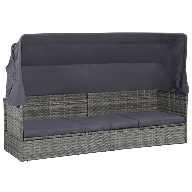 Tuinbed met luifel 205x62 cm poly rattan grijs MeubelReus