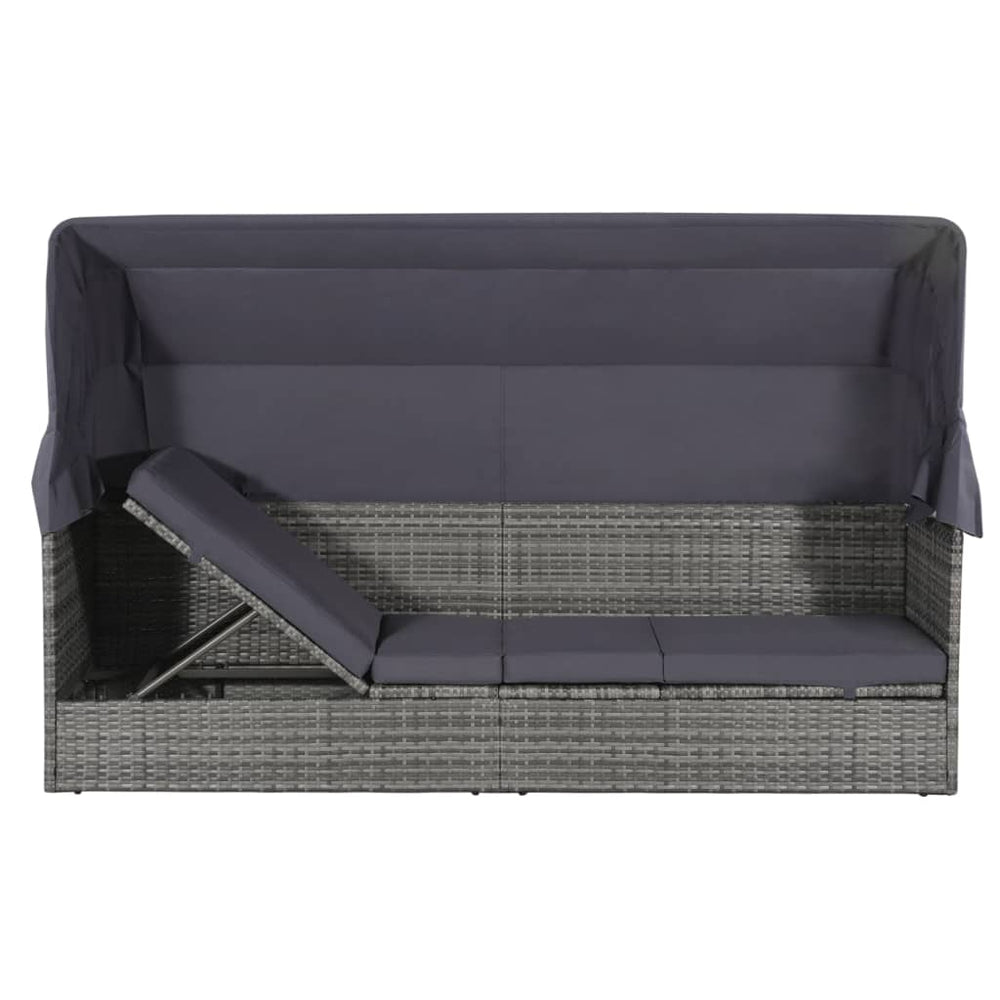 Tuinbed met luifel 205x62 cm poly rattan grijs MeubelReus