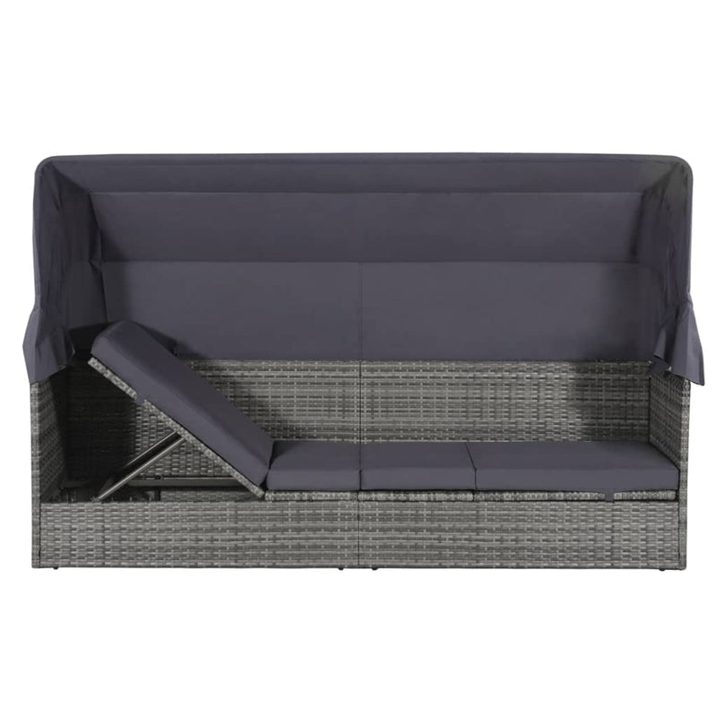Tuinbed met luifel 205x62 cm poly rattan grijs MeubelReus