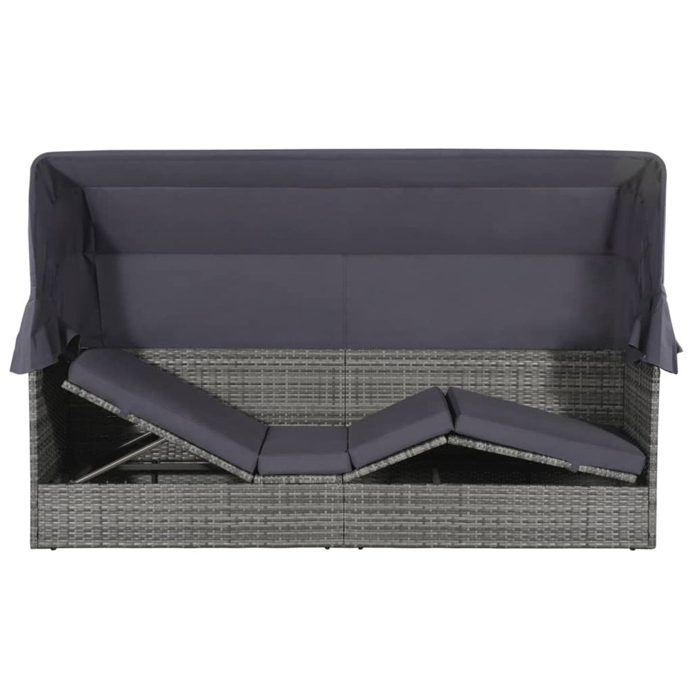 Tuinbed met luifel 205x62 cm poly rattan grijs MeubelReus