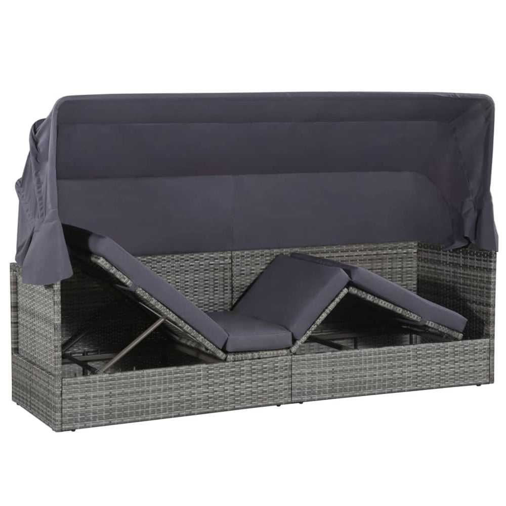 Tuinbed met luifel 205x62 cm poly rattan grijs MeubelReus