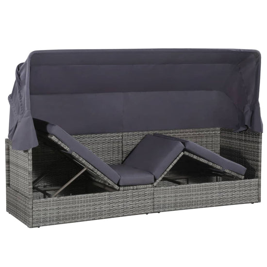 Tuinbed met luifel 205x62 cm poly rattan grijs MeubelReus
