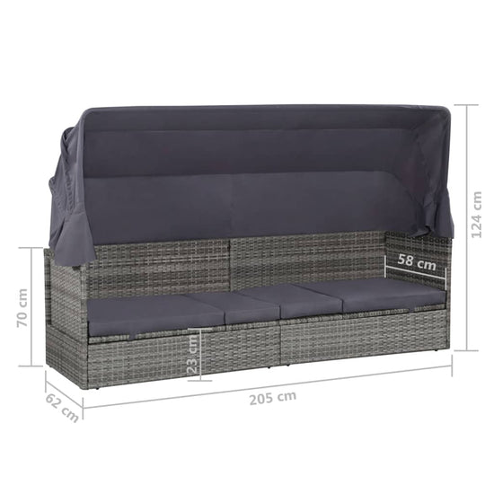 Tuinbed met luifel 205x62 cm poly rattan grijs MeubelReus