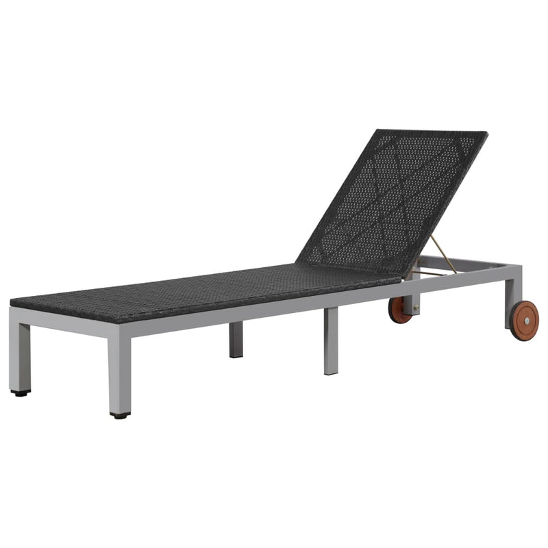 Ligbed met wieltjes poly rattan zwart MeubelReus