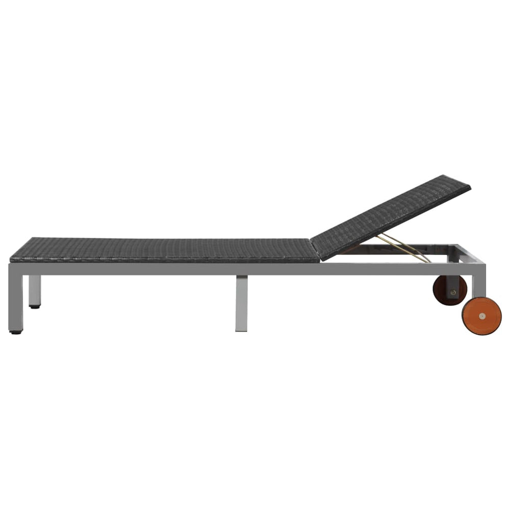 Ligbed met wieltjes poly rattan zwart MeubelReus