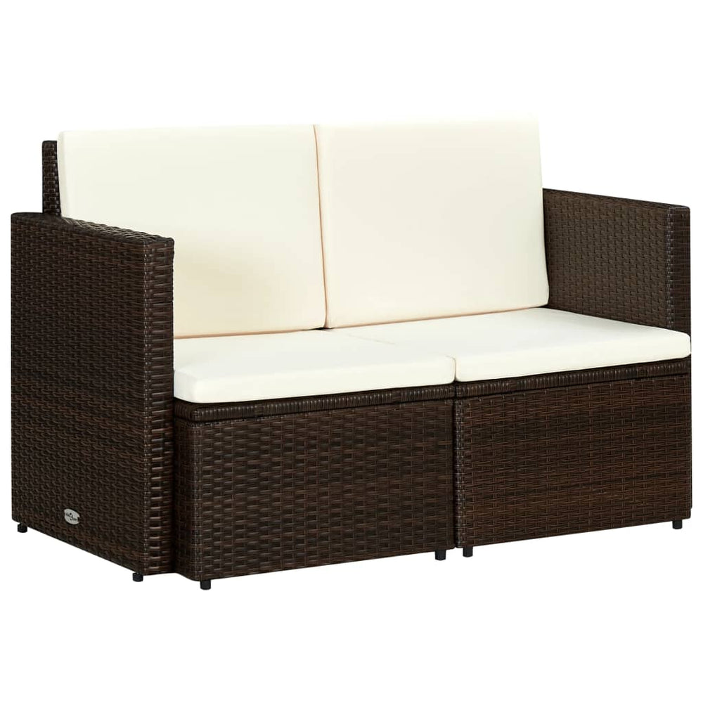 Tuinbank 2-zits met kussens poly rattan bruin MeubelReus