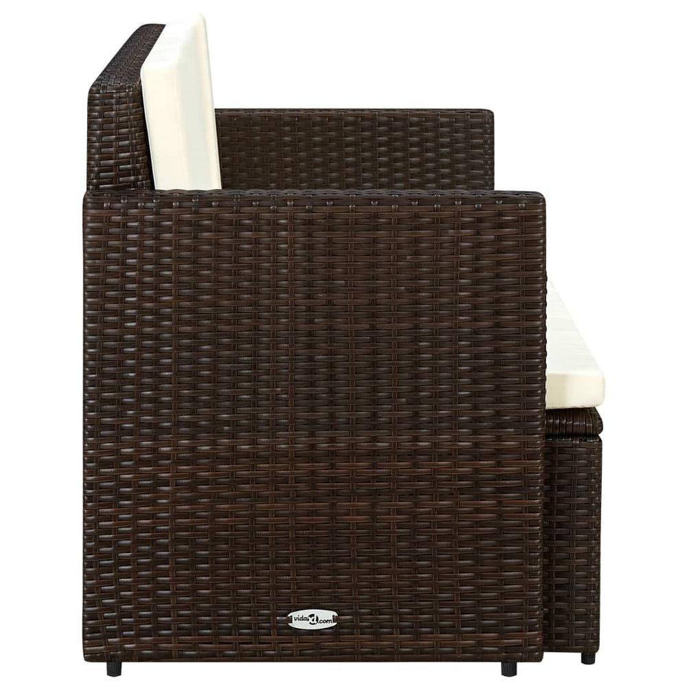 Tuinbank 2-zits met kussens poly rattan bruin MeubelReus
