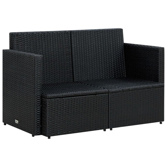 Tuinbank 2-zits met kussens poly rattan zwart MeubelReus