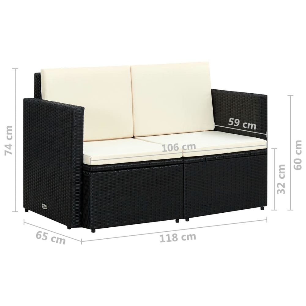 Tuinbank 2-zits met kussens poly rattan zwart MeubelReus
