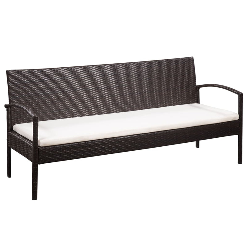 Tuinbank 3-zits met kussens poly rattan bruin MeubelReus