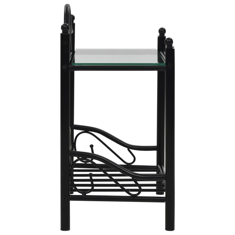 Nachtkastje 45x30,5x60 cm staal en gehard glas zwart