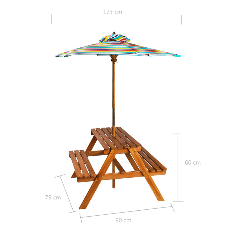 Kinderpicknicktafel met parasol 79x90x60 cm massief acaciahout MeubelReus