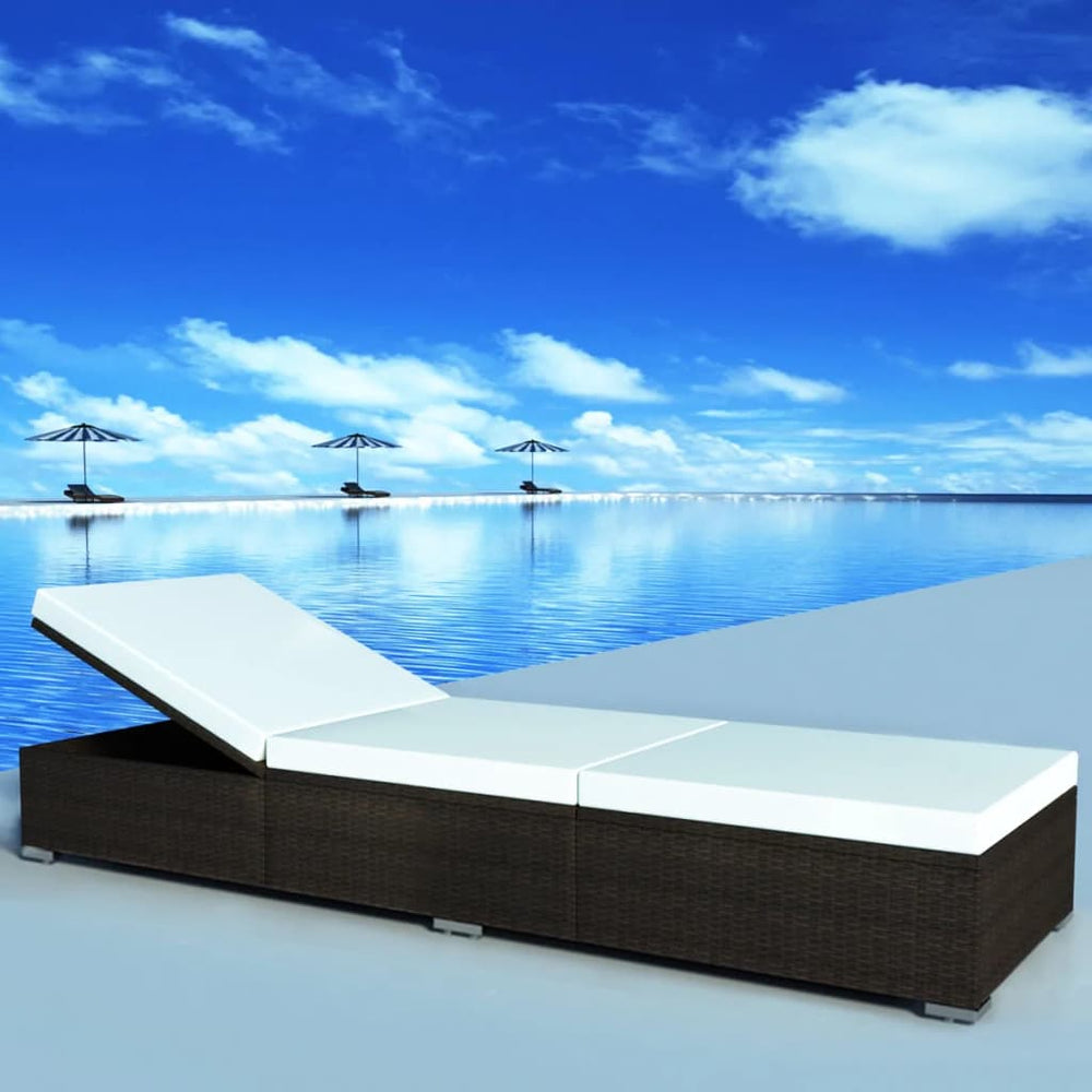 Ligbed met kussen poly rattan bruin MeubelReus