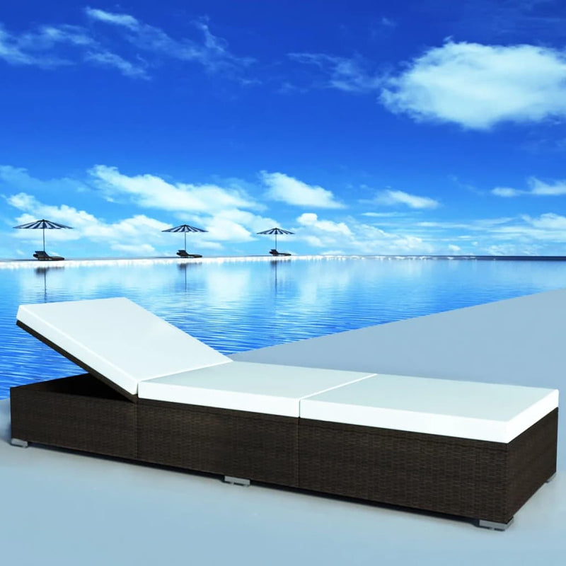 Ligbed met kussen poly rattan bruin MeubelReus