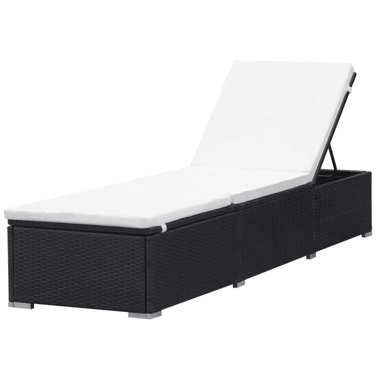 Ligbed met kussen poly rattan zwart MeubelReus