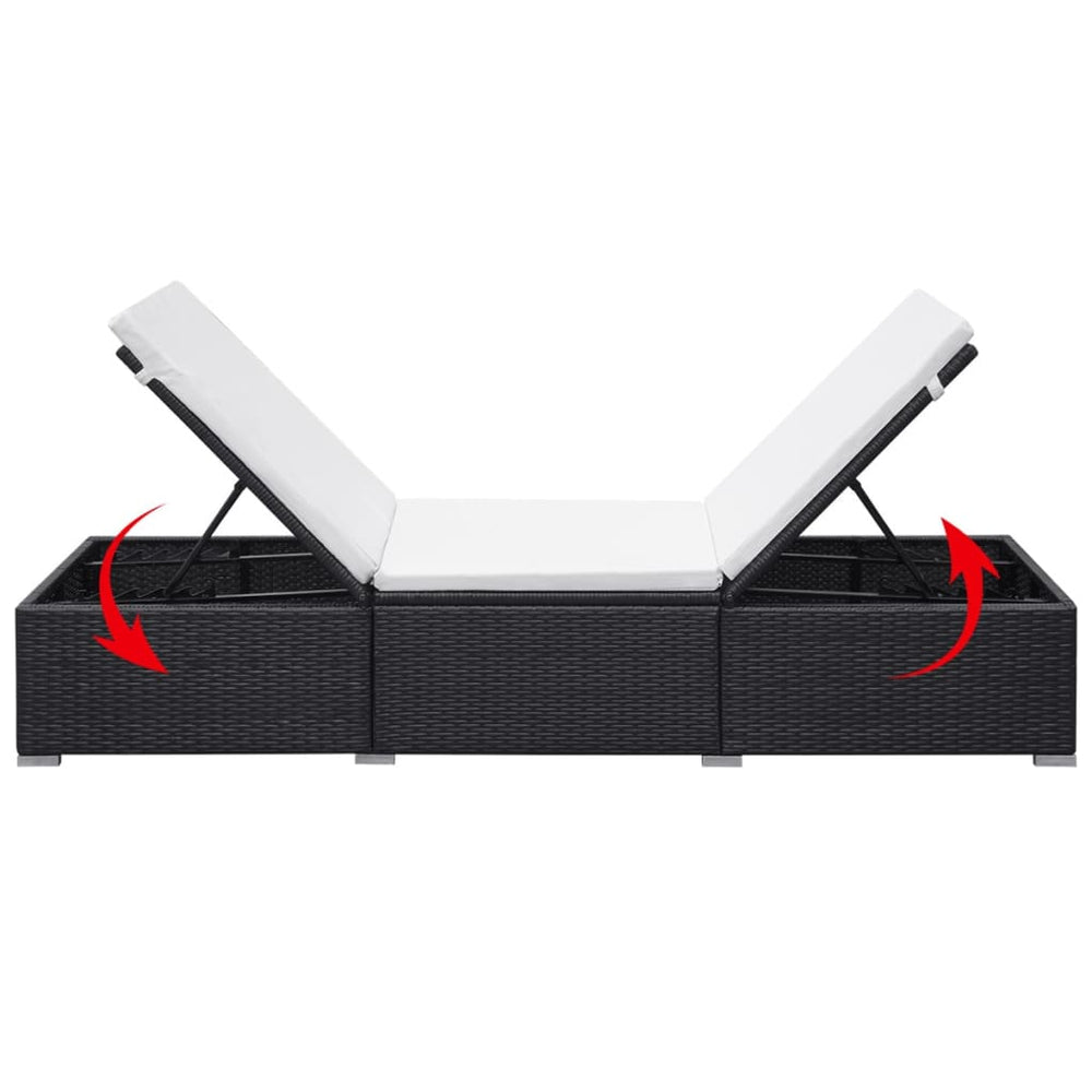 Ligbed met kussen poly rattan zwart MeubelReus