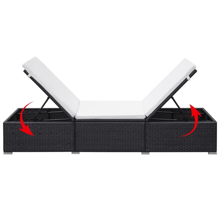 Ligbed met kussen poly rattan zwart MeubelReus
