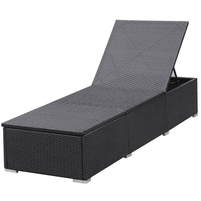 Ligbed met kussen poly rattan zwart MeubelReus