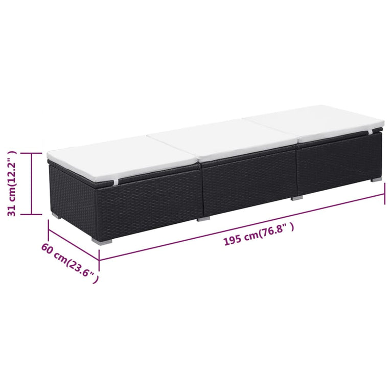 Ligbed met kussen poly rattan zwart MeubelReus