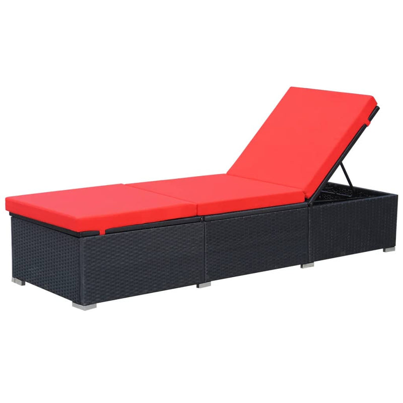 Ligbed met kussen poly rattan zwart MeubelReus