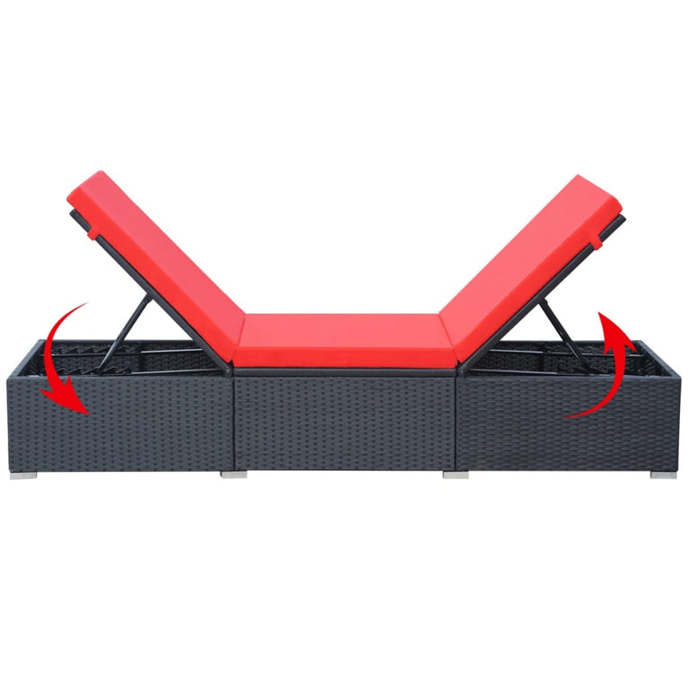 Ligbed met kussen poly rattan zwart MeubelReus