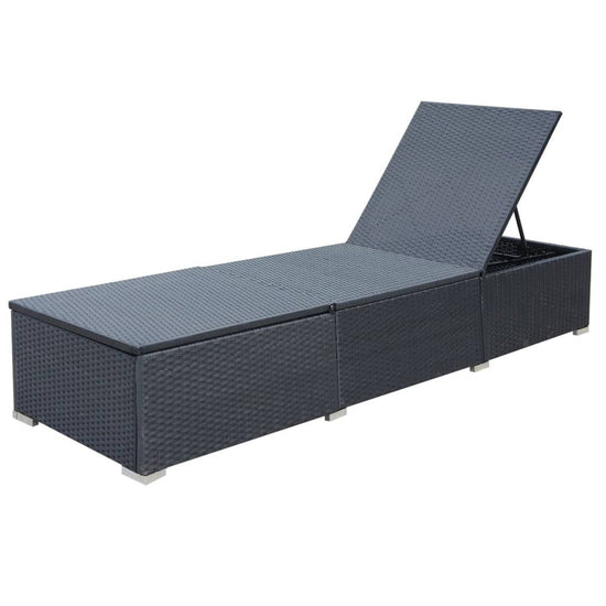 Ligbed met kussen poly rattan zwart MeubelReus